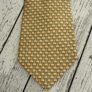 Hermes Woven Pattern Men's Tie in Gold and Teal